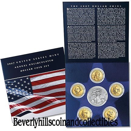 2007 US Mint Unc Presidential Dollars Sacagawea American Silver Eagle 6 coin Set