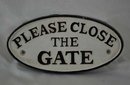 PLEASE CLOSE THE GATE OVAL SIGN CAST IRON