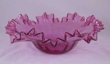 CRANBERRY GLASS HOBNAIL PATTERN BOWL RUFFLED EDGES