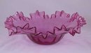 CRANBERRY GLASS HOBNAIL PATTERN BOWL RUFFLED EDGES
