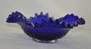 COBALT BLUE HOBNAIL PATTERN BOWL RUFFLED EDGES