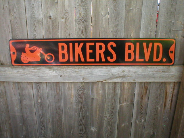 BIKERS BLVD HEAVY METAL STREET SIGN
