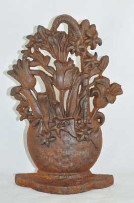 FLOWER BASKET DOORSTOP RUSTIC CAST IRON