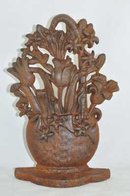 FLOWER BASKET DOORSTOP RUSTIC CAST IRON