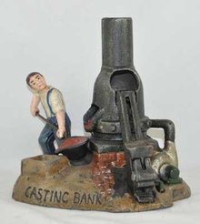 CASTING FURNACE MECHANICAL BANK COLORFUL CAST IRON