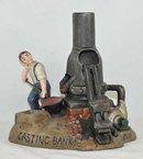CASTING FURNACE MECHANICAL BANK COLORFUL CAST IRON