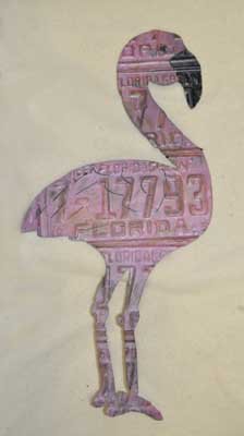 FLAMINGO AUTO LICENSE PLATE TAG ART