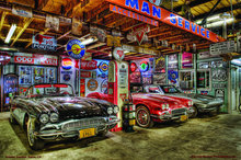 SIDEVIEW OF THREE CORVETTES HEAVY METAL SIGN