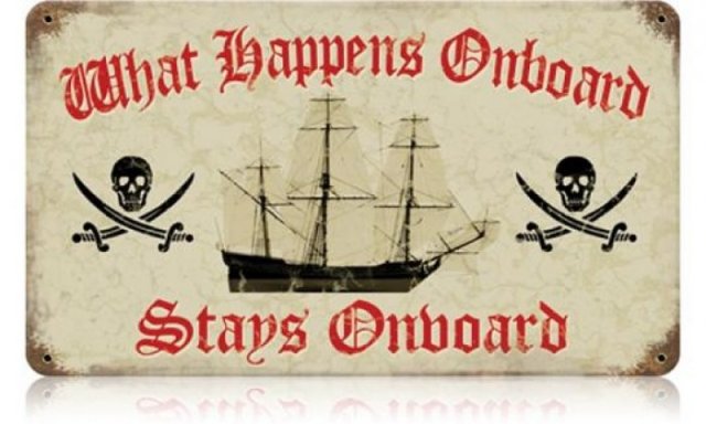 STAYS ONBOARD VINTAGE HEAVY METAL SIGN