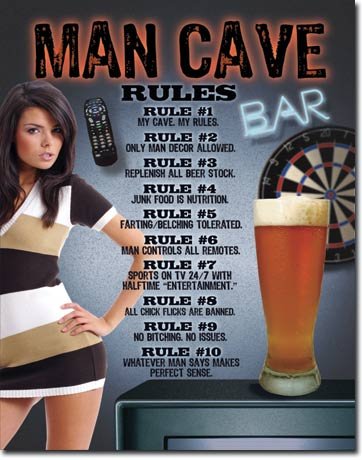 MAN CAVE RULES METAL SIGN
