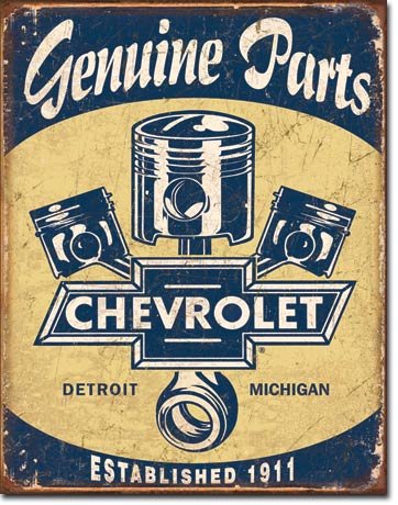 CHEVROLET GENUINE PARTS PISTONS DETROIT MICHIGAN METAL SIGN
