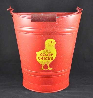FARM BUREAU CO-OP CHICKS METAL BUCKET TRASH CAN