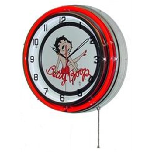 BETTY BOOP DOUBLE NEON WALL CLOCK RED 18.75
