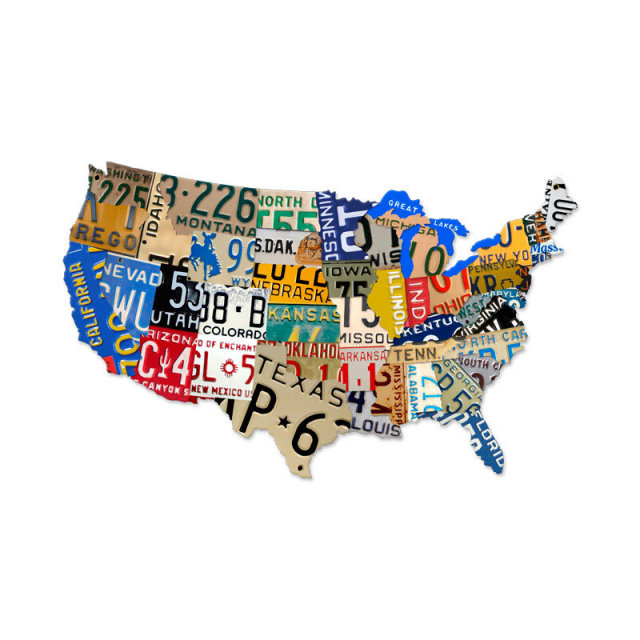 LICENSE PLATE USA STATES CUSTOM SHAPE METAL SIGN LARGE L