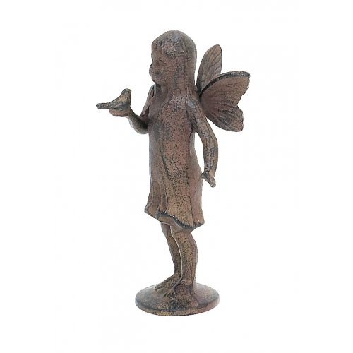 STANDING ANGEL HOLDING BIRD CAST IRON