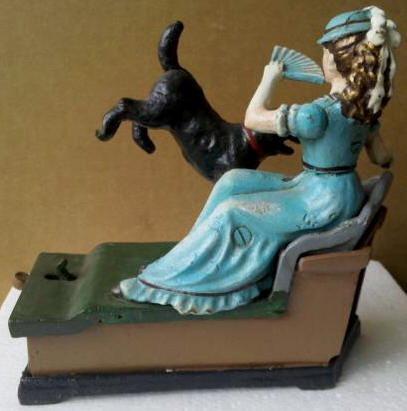 POUNCING PUP MECHANICAL BANK CAST IRON