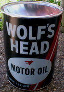 WOLF'S HEAD BLACK MOTOR OIL CAN PAPER LABEL NEW EMPTY