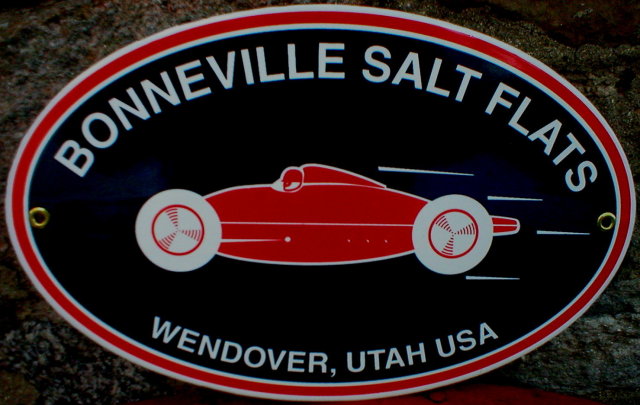 BONNEVILLE SALT FLATS WENDOVER UTAH PORCELAIN COATED OVAL METAL SIGN