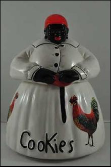 AUNT JEMIMA COOKIE JAR WHITE with ROOSTERS