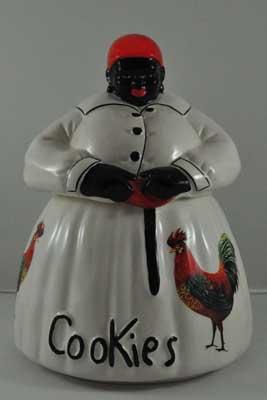 AUNT JEMIMA COOKIE JAR WHITE with ROOSTERS