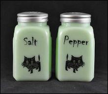 JADE ARCH CAT SALT PEPPER SET METAL LIDS