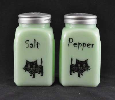 JADE ARCH CAT SALT PEPPER SET METAL LIDS