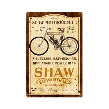 SHAW MOTOR BICYCLE GALESBURG KANSAS HEAVY METAL SIGN
