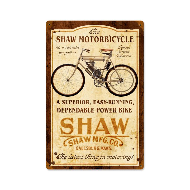 SHAW MOTOR BICYCLE GALESBURG KANSAS HEAVY METAL SIGN