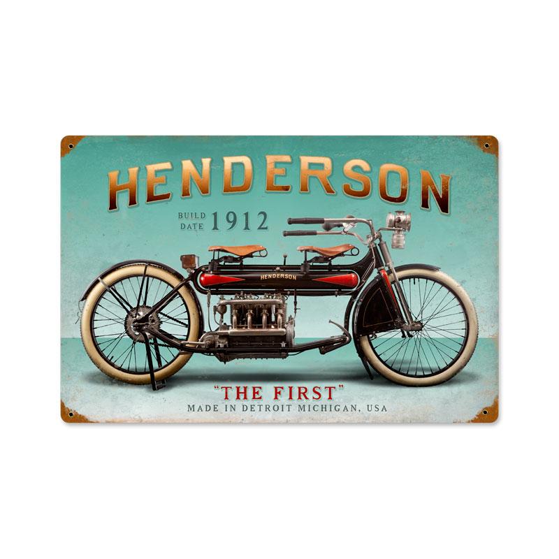 FIRST HENDERSON MOTORCYCLE 1912 HEAVY METAL SIGN