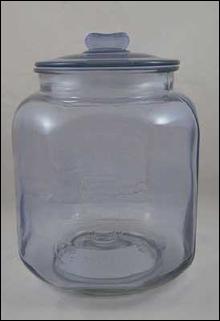 LARGE BLUE GLASS PEANUTS JAR Raised Lettering