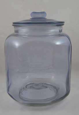 LARGE BLUE GLASS PEANUTS JAR Raised Lettering