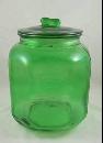 LARGE GREEN GLASS PEANUTS JAR Raised Lettering