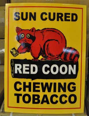 RED COON CHEWING TOBACCO HEAVY METAL CURVED SIGN