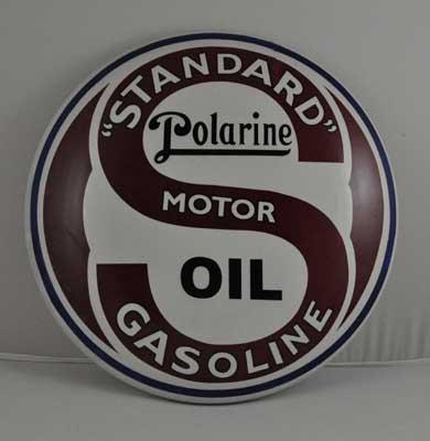 STANDARD POLARINE MOTOR OIL GASOLINE HEAVY METAL DOME SIGN 12