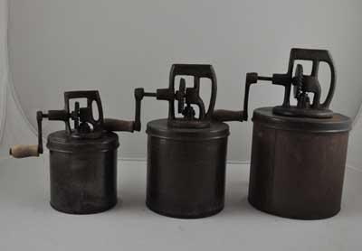 THREE METAL CHURNS SMALL MEDIUM LARGE