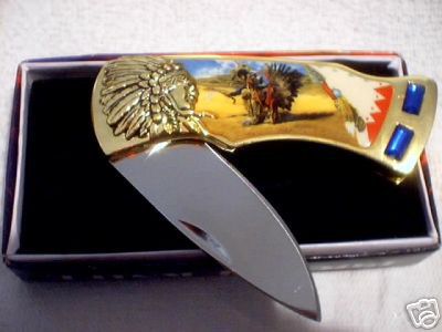 GOLDTONE WARRIOR FOLDING POCKET KNIFE