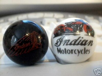 TWO INDIAN MOTORCYCLES GLASS LOGO MARBLES