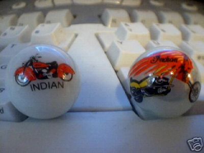TWO INDIAN MOTORCYCLES GLASS LOGO MARBLES