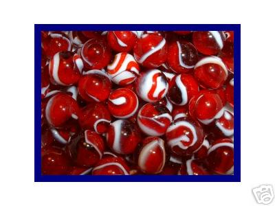 ROOSTER MARBLES 5/8 INCH 60 RED & WHITE