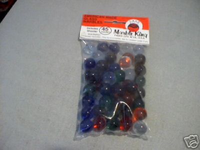 45 PURIES MARBLES 4 BAGS COBALT CLEAR RED GREEN ORANGE