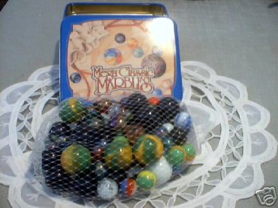 MARBLE TIN WITH MARBLES
