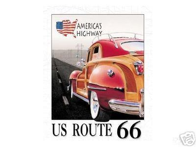 US ROUTE 66 CHRYSLER WOODY METAL SIGN