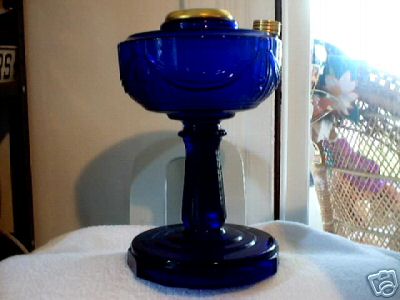 LINCOLN DRAPE OIL LAMP COBALT GLASS