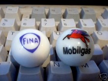 NEW FINA & MOBILGAS LOGO MARBLES ADVERTISING MARBLE NR
