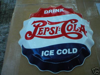PEPSI CRIMPED BOTTLE CAP METAL SIGN