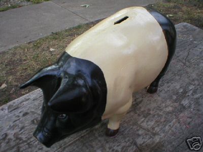 BIG PAINTED CAST IRON PIG BANK