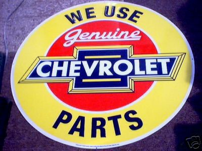 CHEVROLET PARTS TIN SIGN ROUND YELLOW METAL ADV
