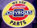 CHEVROLET PARTS TIN SIGN ROUND YELLOW METAL ADV