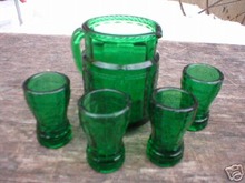 GREEN MINIATURE WATER SET GLASS COLLECTIBLE NR