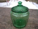 GREEN MINIATURE JAR w/LID GLASS COLLECTIBLE